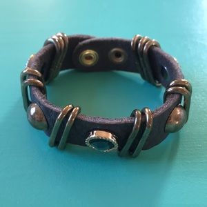 Leather metallic stone studded bracelet